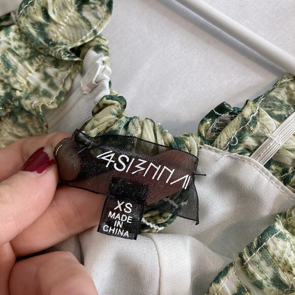 Anthropologie 4SI3NNA Women's Green Snakeprint Mini Dress Size XS Fairy Ruffles - Picture 5 of 12